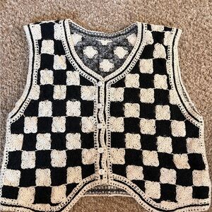 SHEIN Black and Cream Crochet Vest